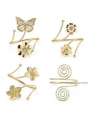 Gold Arm Cuff Set 4PCS Adjustable Upper Arm Bracelets Flower Boho